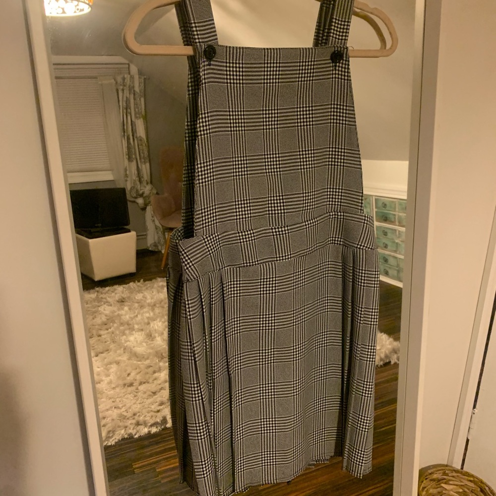 Grey Plaid Overall Style Dress